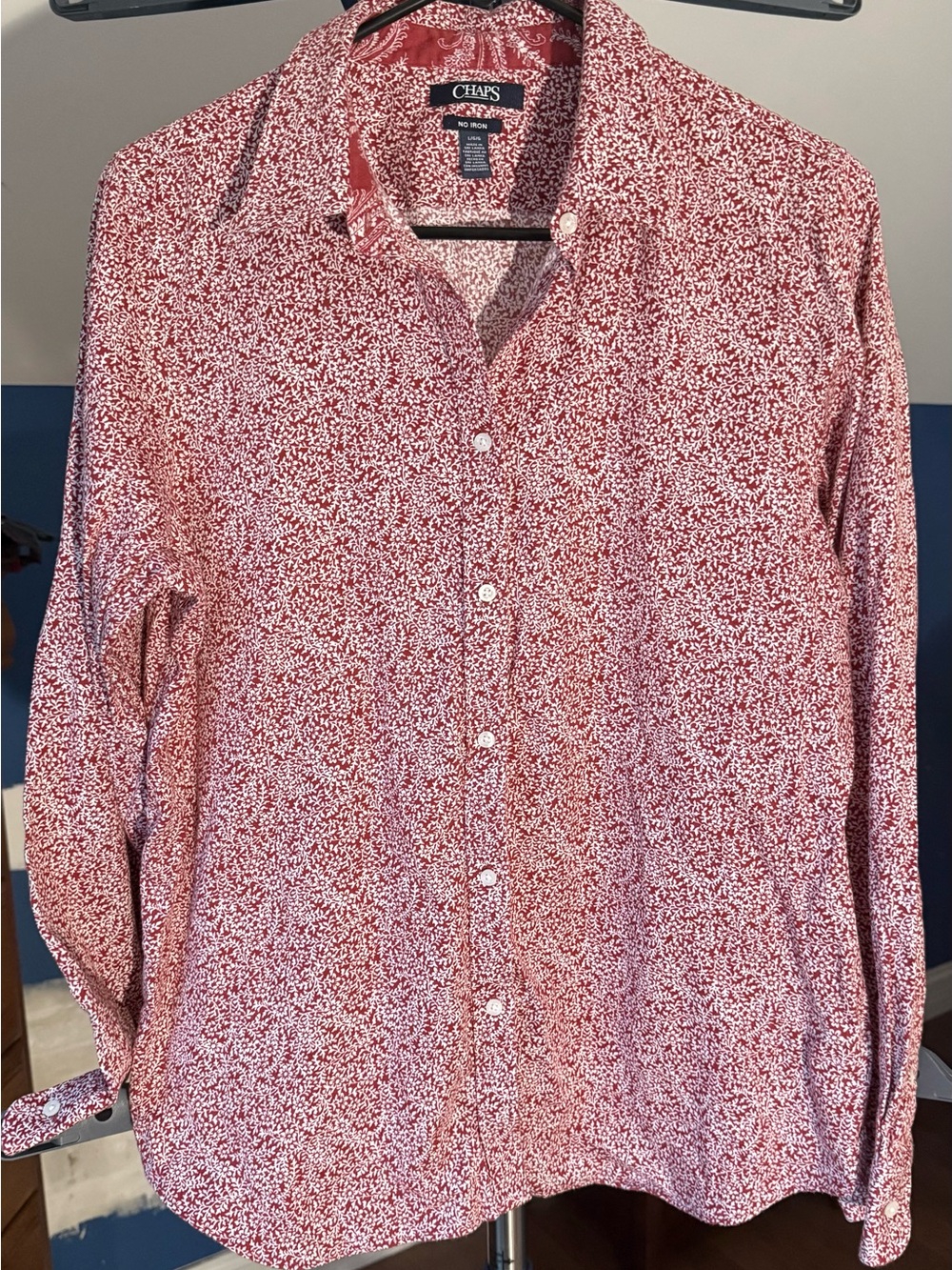 CHAPS Women’s L Red White Floral No Iron Button Down Shirt Long Sleeve